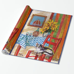 PAPIER CADEAU CUISINE ITALIENNE À FLORENCE, SOUFFRES ET CHAT