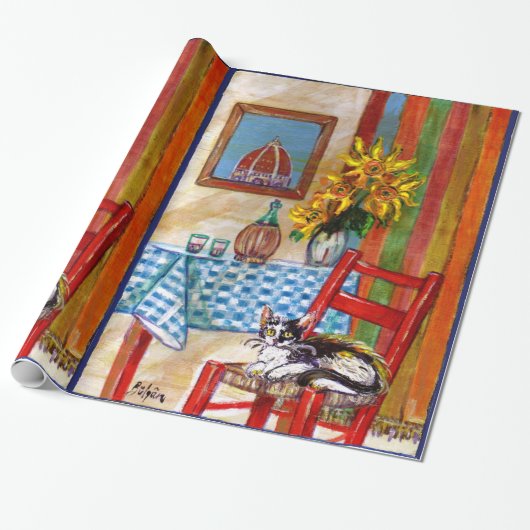 PAPIER CADEAU CUISINE ITALIENNE À FLORENCE, SOUFFRES ET CHAT (Déroulé)