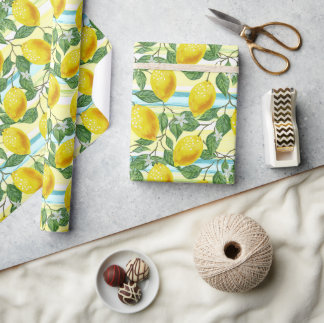 Papier Cadeau Cuisine méditerranéenne Motif d'art du citron d'ét