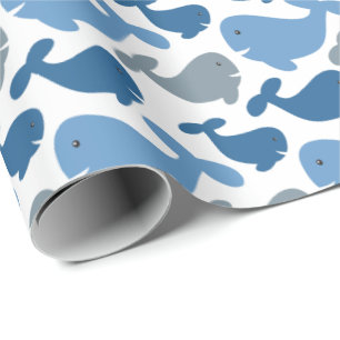 Papier Cadeau Cuisine Navy Baleines gris bleues Enfants
