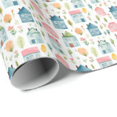 Papier Cadeau Cuisine Pastel Aquarelle Maisons Immo (Coin rond)