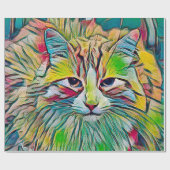 Papier Cadeau Cuisine Tabby Chat Couleur Abstrait Vert Bleu (Plat)