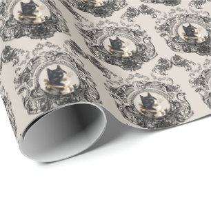 Papier Cadeau CUISINE TUXÉDO vintage CAT AVEC FILIGRÉ NOIR