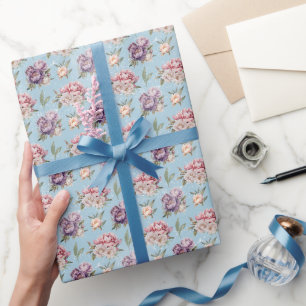 Papier Cadeau Cuisine Vintage rose et blanc Motif de pivoine flo