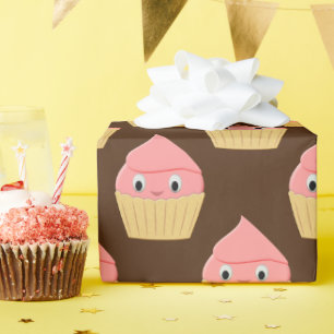 Papier Cadeau Cuite Cartoon Fraise Cupcake Brown