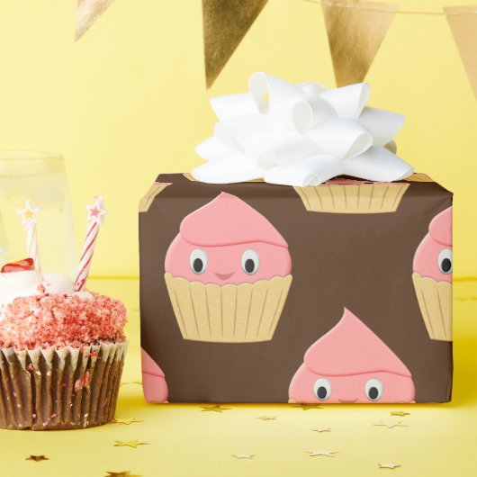 Papier Cadeau Cuite Cartoon Fraise Cupcake Brown (Fête d'anniversaire)