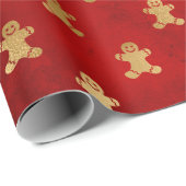 Papier Cadeau Cuite pain d'épices biscuits motif feuille or roug (Coin rond)