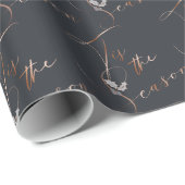 Papier Cadeau Cuivre et bleu foncé C'est la saison et Holly (Coin rond)