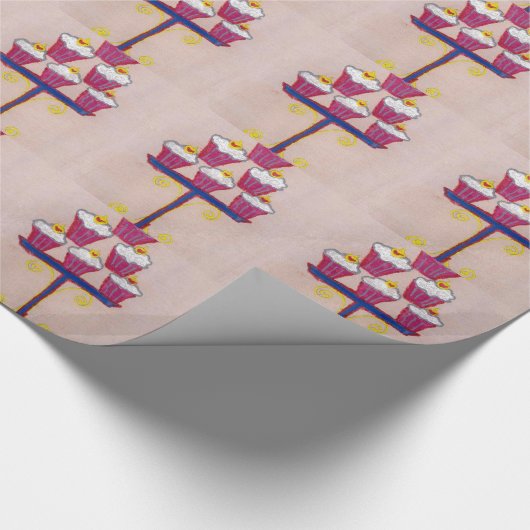 Papier Cadeau Cupcake Art Imprimer avec cerise et Arrière - plan (Coin)