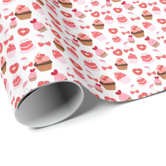 Papier Cadeau Cupcake de la Saint-Valentin Sucré (Coin rond)