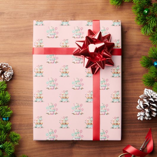 Papier Cadeau Cupcake de Noël rose