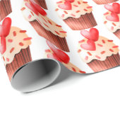 Papier Cadeau cupcake de Saint-Valentin aux coeurs (Coin rond)