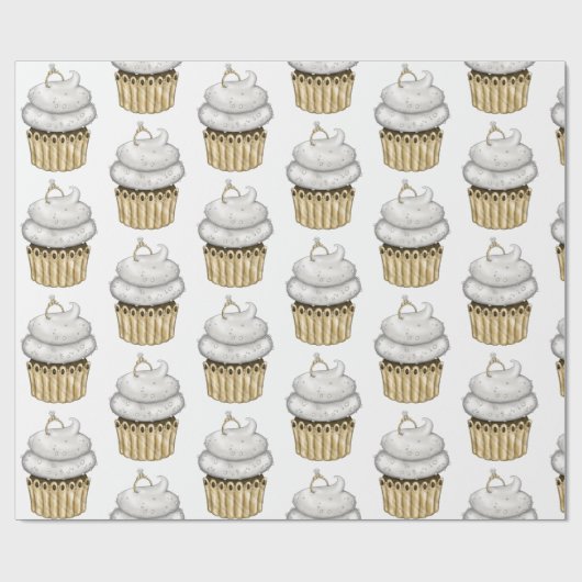 Papier Cadeau Cupcake Fiançailles doux (Plat)