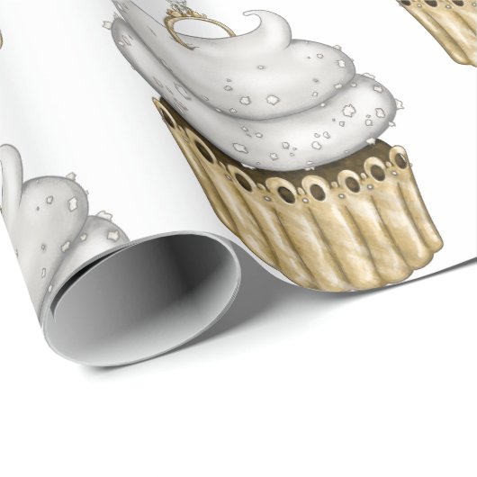 Papier Cadeau Cupcake Fiançailles doux (Coin rond)
