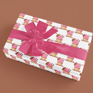 Papier Cadeau Cupcake Rose Aquarelle Avec Motif Chocolat