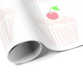 Papier Cadeau Cupcake rose clair avec cerise sur le dessus (Coin rond)