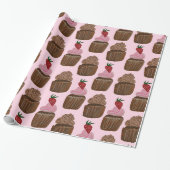 Papier Cadeau Cupcakes au chocolat sur cadeau rose (Déroulé)