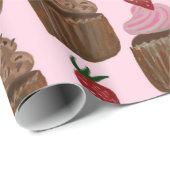 Papier Cadeau Cupcakes au chocolat sur cadeau rose (Coin rond)
