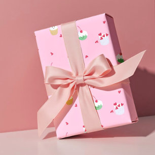 Papier Cadeau Cupcakes aux Cerises & Cœurs d'Amour – Dessert de