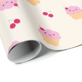 Papier Cadeau Cupcakes & Cerises mignons (Coin rond)