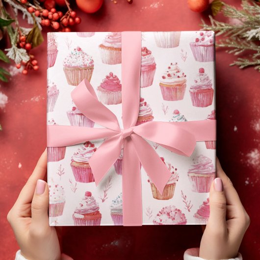 Papier Cadeau Cupcakes de Noël rose envelopper du papier