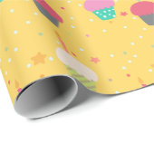 Papier Cadeau Cupcakes et bougies mignonnes Anniversaire (Coin rond)
