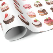Papier Cadeau Cupcakes et sucreries (Coin rond)