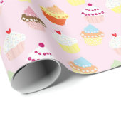 PAPIER CADEAU CUPCAKES MOTIF ROSE (Coin rond)