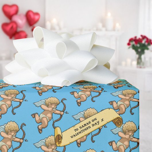 Papier Cadeau Cupid Saint-Valentin Ajouter le nom Motif Pixel Ar