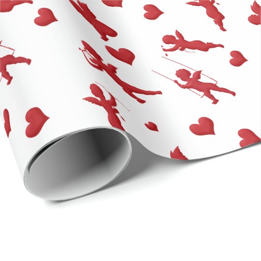 Papier Cadeau Cupids Cherub Coeurs Saint-Valentin (Coin rond)