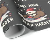 Papier Cadeau Curling dur Nap Harder Curling Sport Sloth Xmas (Coin rond)
