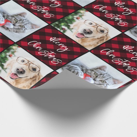 Papier Cadeau Custom 2 Photo Joyeux Noël Buffalo rouge Plaid (Coin)