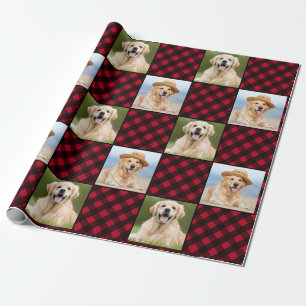 Papier Cadeau Custom 2 Photo Red Buffalo Plaid Christmas Holiday