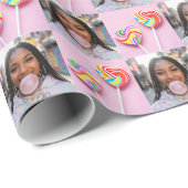 Papier Cadeau Custom 4 Photo Collage Retro Modern Trendy Family (Coin rond)