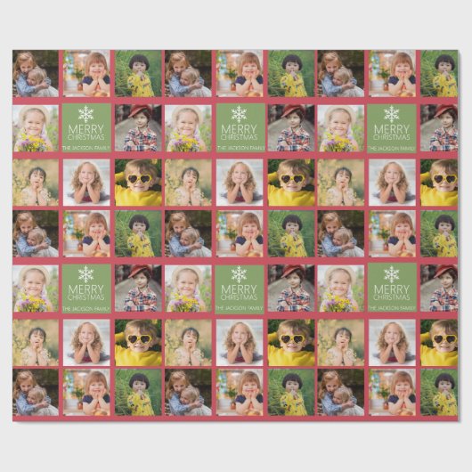 Papier Cadeau Custom 8 Photo Noël Collage Rouge Vert (Plat)