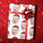Papier Cadeau Custom Baby Face Photo Santa Hat Christmas White