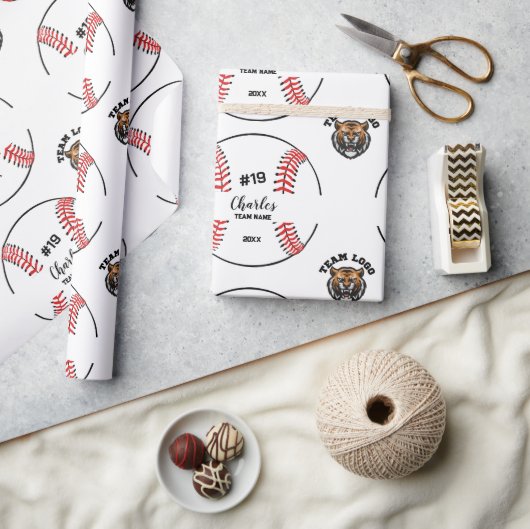 Papier Cadeau Custom Baseball Player Name Number and Team Logo (Artisanat)