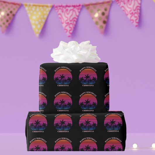 Papier Cadeau Custom Beach Sunset Palm Trees Birthday
