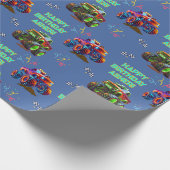 Papier Cadeau Custom Blue 3D Monster Truck Birthday for Boys | (Coin)