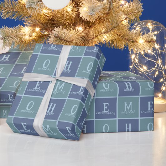 Papier Cadeau Custom Chic "HOME" en bleu et gris teintes (Vacances)