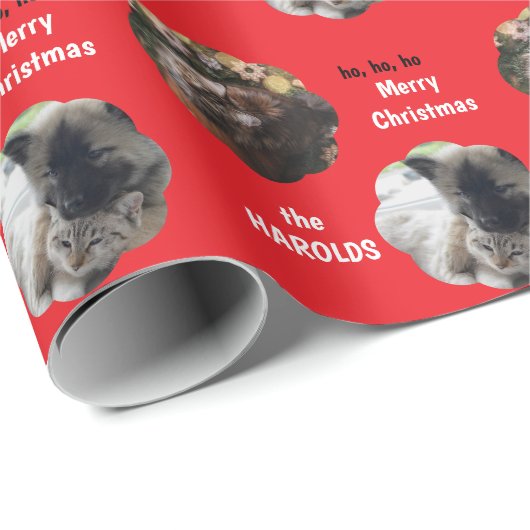 Papier Cadeau Custom Cute 2 Animal Photo Festif Noël Rouge (Coin rond)