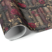 Papier Cadeau Custom Dark Academia Roses & Antique Library Book (Coin rond)