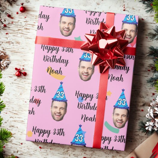 Papier Cadeau Custom Face 20th 30th 40th 50th 60th Birthday Pink