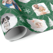 Papier Cadeau Custom Family Photo Collage Green Christmas (Coin rond)