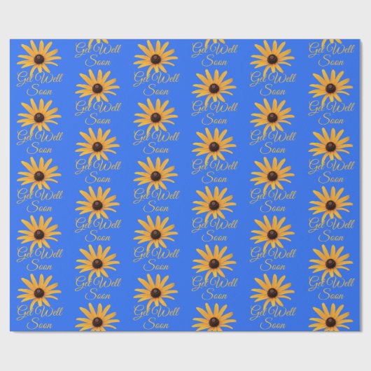 Papier Cadeau Custom Get Well Bientôt, Fleurs Jaunes sur Royal B (Plat)