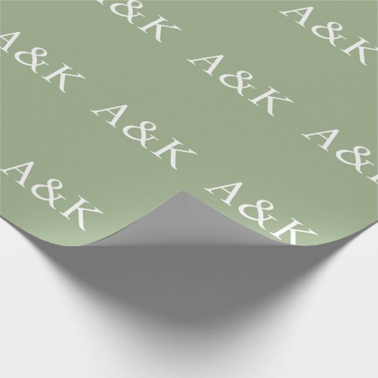 Papier Cadeau Custom Initials on Sage Green Wedding (Coin)