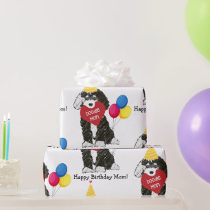 Papier Cadeau Custom Joyeux anniversaire Maman B & W Bernedoodle