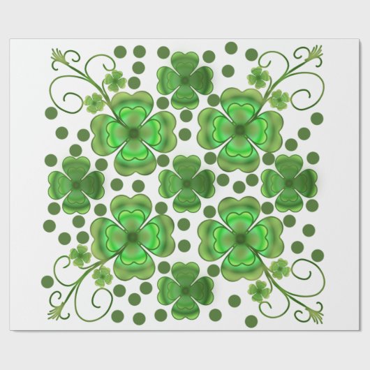 Papier Cadeau Custom Metallic Green Clover & Swirl Pattern  (Plat)
