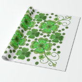 Papier Cadeau Custom Metallic Green Clover & Swirl Pattern  (Déroulé)