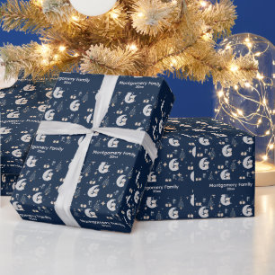 Papier Cadeau Custom Midnight Noël Nuit, Argent & Or